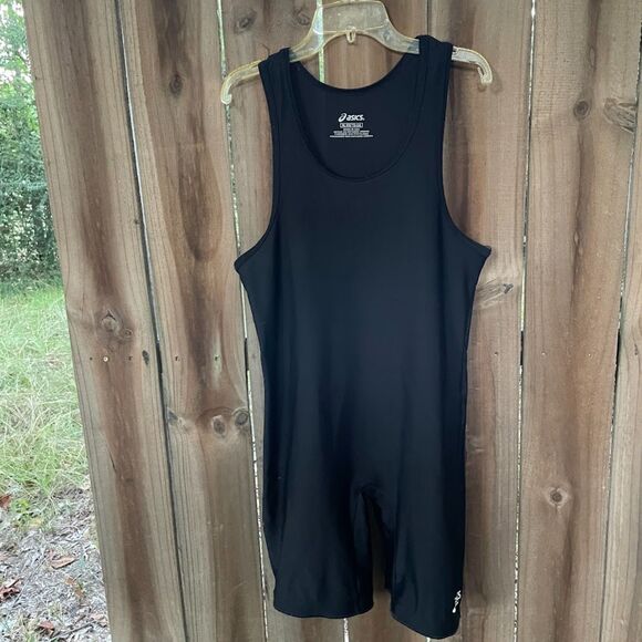 Adult Men's ASICS WRESTLING WEIGHTLIFTING SINGLET BLACK XL - Picture 1 of 6